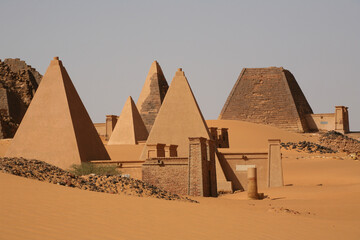 Meroe or Merowe pyramids in Sahara desert Sudan