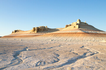 Kyzylkup area landscape, Mangystau desert. Rock strata formations