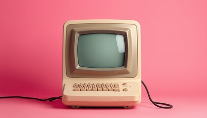 old 1950s computer on a pink background, retro futurism 