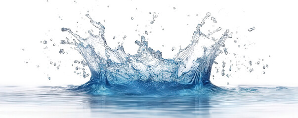 A splash of water is shown in a white background