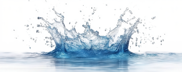 A splash of water is shown in a white background