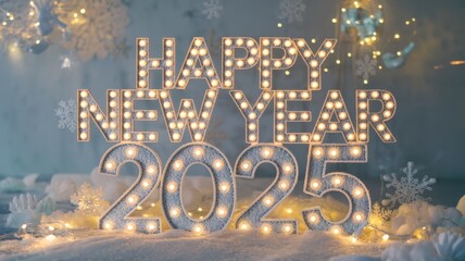 Festive New Year Greeting with Snowflakes and Holiday Decor