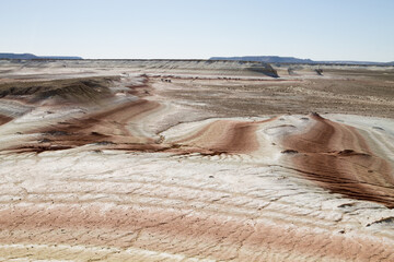 Kyzylkup area landscape, Mangystau desert. Rock strata formations