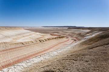 Kyzylkup plateau landscape, Mangystau desert. Rock strata formations