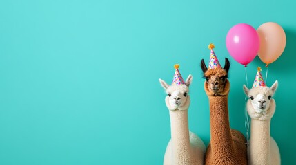 Happy Alpacas Wearing Birthday Hats