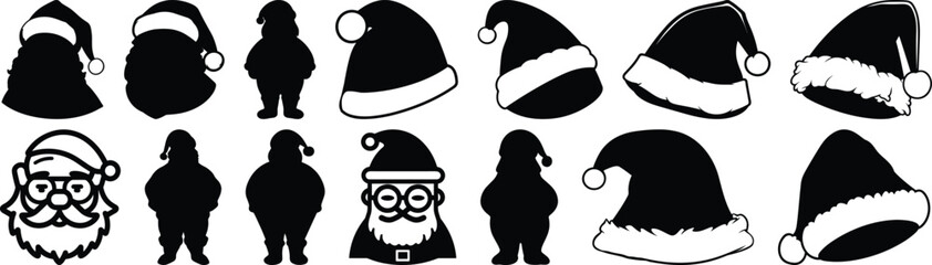 Santa silhouettes set, christmas pack of vector silhouette design, isolated background