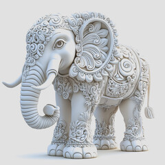 Obraz premium Intricate White Elephant Sculpture with Floral Designs and Ornate Patterns Perfect for Home Decor and Art Enthusiasts