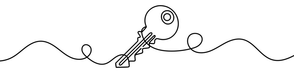 Continuous line drawing of a key is suggesting concepts of security and access