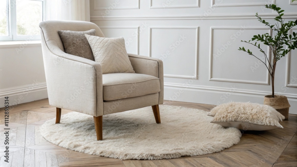 Poster a tranquil retreat highlights a layered design featuring a plush wool rug that invites feet and mute
