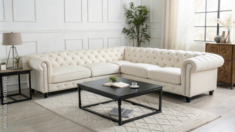 Fototapete a bright and open space is highlighted by a sophisticated white sectional sofa a stark black coffee 