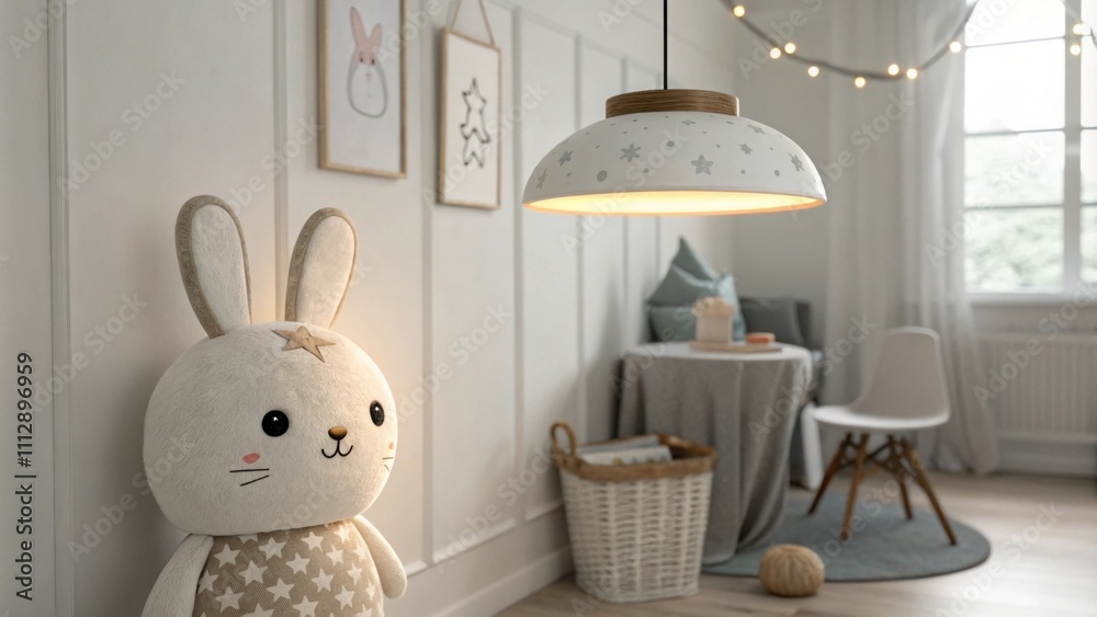 Aufkleber the room showcases a simple pendant light casting a warm glow illuminating a neutral color scheme of