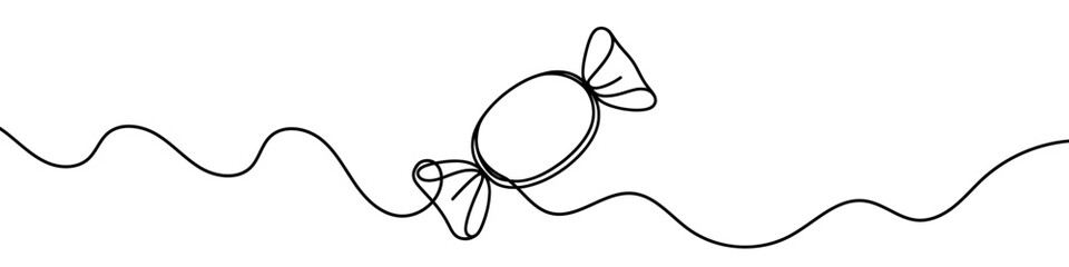 One continuous line illustration of a candy, isolated on white background. Line art of candy