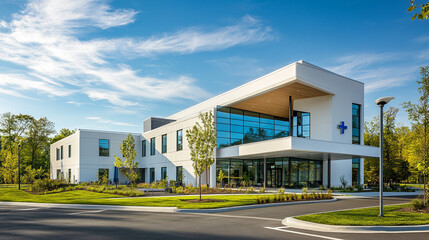 Modern Medical Clinic Building Exterior  Healthcare Facility  Sunny Day