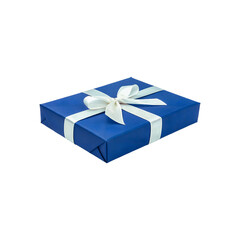 blue gift box isolated on transparent background cutout