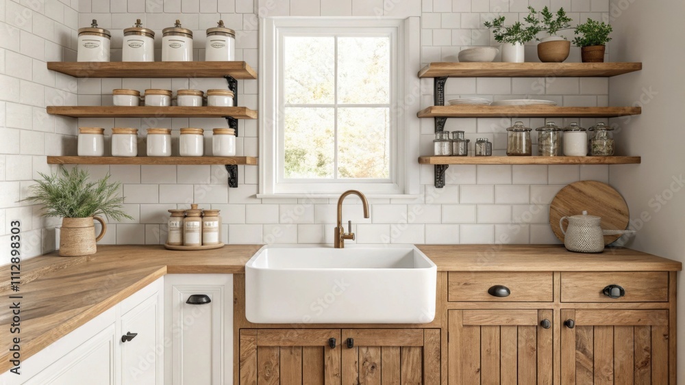 Aufkleber the inviting kitchen boasts sy wooden shelves filled with retro jars complemented by a prominent dee