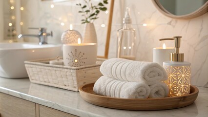 A calming bathroom environment filled with soft lighting
