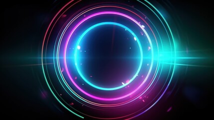 Abstract Neon Circle Light Rings Background