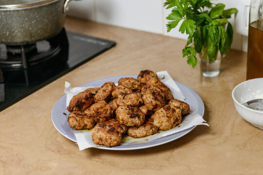 Albanian fried meatballs qofte on the plate