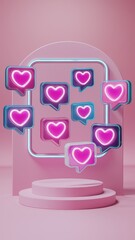 Obraz premium Purple Speech Bubble with Smaller Pink Heart Emojis in Futuristic Art