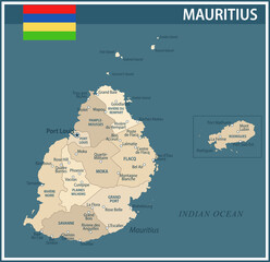 Obraz premium Mauritius Map Vector Vintage Dark Blue Beige - Customizable layered political map of Mauritius with administrative divisions for website, education, reports, news, politics, print, poster