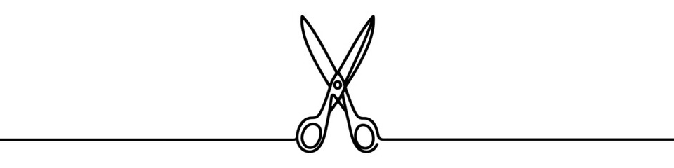 Minimalist vector illustration representing a pair of scissors, using a single continuous line. Vector illustration.