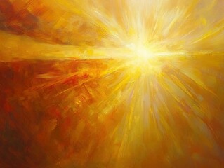 Golden sunburst, abstract impasto painting.