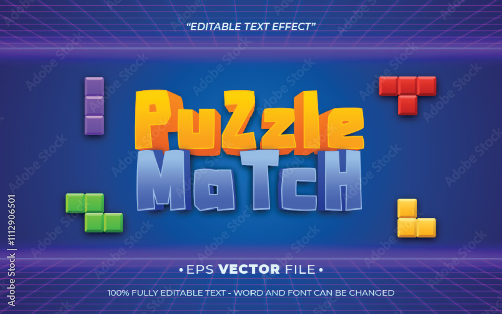 Poster puzzle match 3d text effect editable vector