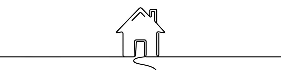 Fototapeta premium One continuous line illustration of a house, isolated on white background. Line art of house