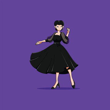 A Beautiful Lady is Dancing Cartoon Vector Illustration Icon Concept Isolated Premium Vector. Flat Cartoon Style 