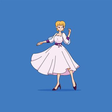 A Beautiful Lady is Dancing Cartoon Vector Illustration Icon Concept Isolated Premium Vector. Flat Cartoon Style 
