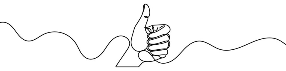 Minimalist vector illustration representing a thumb up, a symbol of approval, drawn with one continuous line