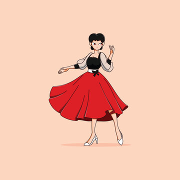 A Beautiful Lady is Dancing Cartoon Vector Illustration Icon Concept Isolated Premium Vector. Flat Cartoon Style 