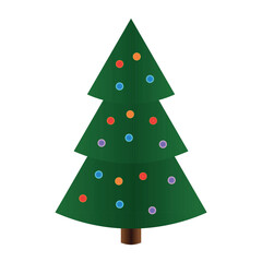 A Colored vector illustration of a green Christmas fir tree with balls isolated on a white background