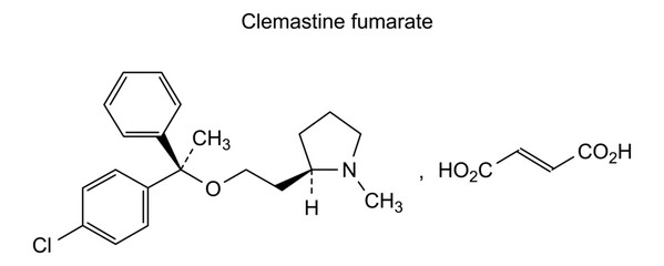 Chemical structure of clemastine fumarate, drug substance