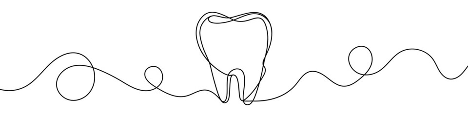Continuous line drawing representing a tooth for dental care concept. Vector illustration.