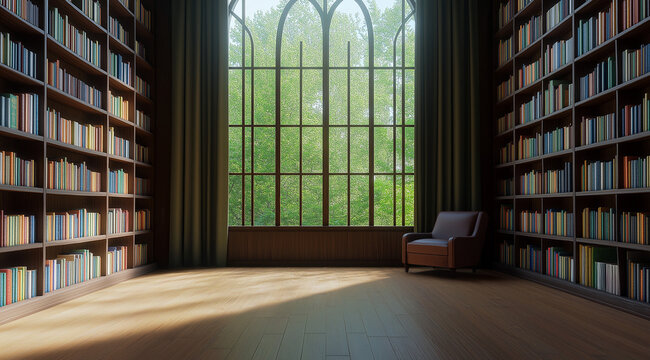 Cozy Library with Park Views and Reading Nook