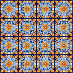 Portuguese ceramic tile pattern. Mediterranean traditional ornament. Italian or spanish majolica.