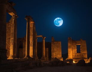 Fototapeta premium pillars glowing in the night with moonlight