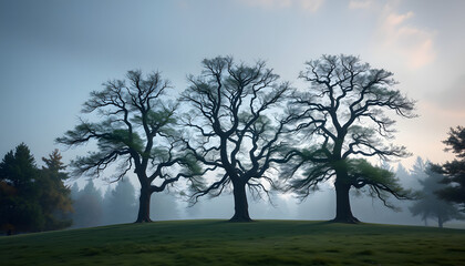 Obraz premium 3 magic trees isolated with white highlights, png