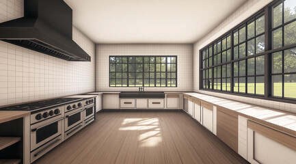 Provincial Kitchen Overlooking an Orchard with Rustic Charm