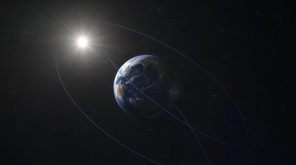 Earth axis diagram illustration showing the tilt of the Earth's rotational axis relative to its orbital plane, explaining the cause of seasonal changes and the distribution of sunlight.