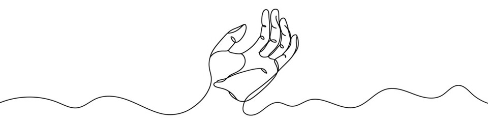 One continuous line illustration of a palm, isolated on white background. Line art of hand.
