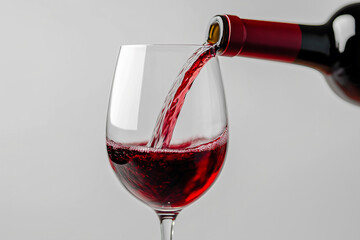 Red wine, pouring from a bottle into a glass, on a transparent background. A file with a clipping, white background. for advertising.