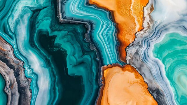 Morphing turquoise and orange marble texture, Luxurious abstract mineral pattern design