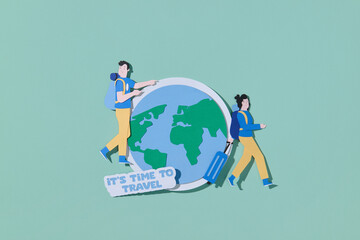 Travel Concept Illustration With Travelers Around Globe