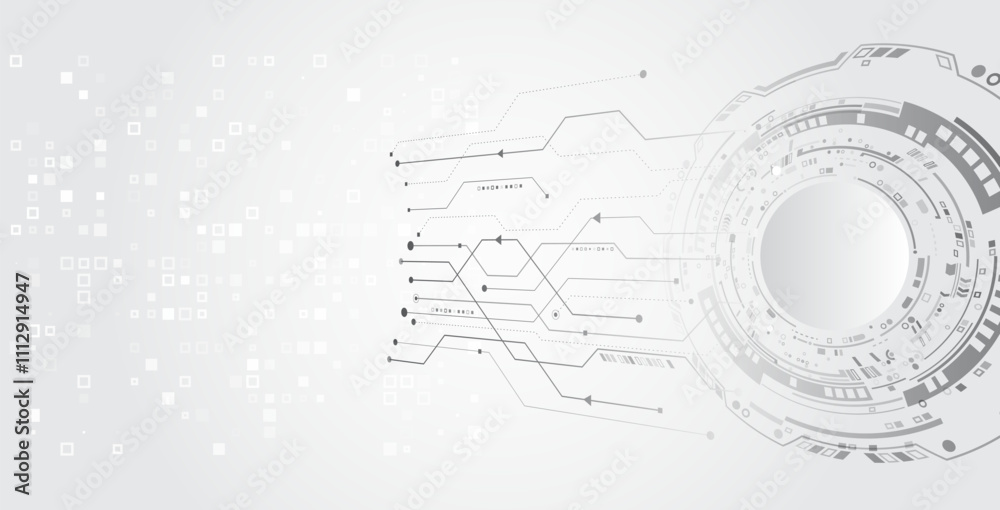 Poster Data transfer and protection, internet communication on a grey background. High computer technology design. Modern science vector presentation. Abstract circles and lines futuristic concept.