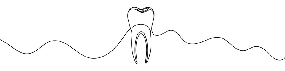 Continuous line drawing representing a tooth for dental care concept. Vector illustration.