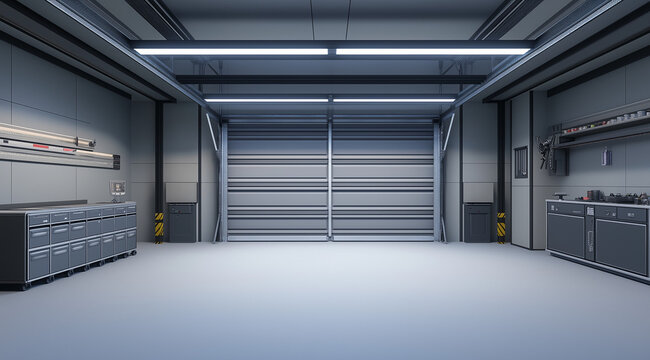 Craftsman's Garage With Panoramic Door and Functional Workshop