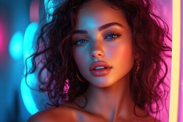 Naklejka premium Model woman posing and looking at camera in professional photo studio
