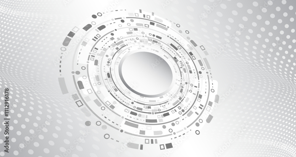 Poster Advanced communication technologies. Gray and white futuristic background. Vector illustration template. Abstract innovation background from technological elements.